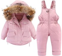 FGUUTYM Slēpošanas kostīms bērnu uz leju jaka sniega tērpi bieza aukstuma aizsardzība kokvilnas mētelis playsuit komplekts meitenes bērnu vispārējo bērnu apģērbu ziemas silta ziemas jaka ar kapuci frotē auduma cepure