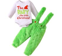Bērnu Ziemassvētku apģērbs zēni meitenes garām piedurknēm Romper Bodysuit + zaļš kažokādas bikšturi bikses svārki Newborn Mans pirmais Ziemassvētku bērnu apģērbu komplekts Ziema