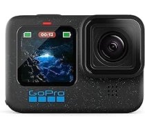 GoPro HERO12 melna ūdensizturīga darbības kamera ar 5.3K60 Ultra HD video, 27MP fotoattēli, HDR, 1/1,9 collu attēla sensors, tiešraides straumēšana, tīmekļa kamera, stabilizācija