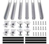 Saules paneļu kronšteinu komplekts, alumīnija kronšteinu montāžas sistēma, trapecveida loksne, 30 cm montāžas sliedes, savienotājs saules fotoelementiem (sliedes 300 mm x 6 + gala skava x 4 + centra skava x 4)