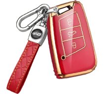 HIBEYO Smart Car Key Case Fits VW Golf Protective Key Case Cover TPU for VW Magotan Passat CC B8 MK2 Variant Skoda Kodiaq Key Box Key Fob Key Key Case Red