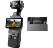 DJI Osmo Pocket 3 + Mic 2 (2 raidītāji + 1 uztvērējs + uzlādes paliktnis) Vlogošanas kamera ar 1 collas CMOS un 4K/120 kadriem sekundē, 3 asu stabiliz., ātrā fokusēšana, sejas/objekta izsekošana, 2 collu skārienekrāns