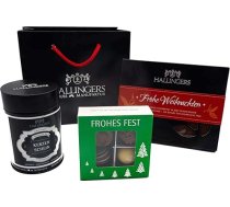 Hallingers Frohe Weihnachten - Klein Nr. 01 - Ziemassvētku dāvanu komplekts ar tēju, šokolādi un šokolādes konfektēm kā dāvanu grozs Ziemassvētkiem (komplekts) - Adventes kalendāra jaunumi un Adventes kalendārs |