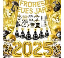 iZoeL Jaungada vakara dekorēšana 2025 Puse Zelta folijas balons 2025 Laimīgu Jauno gadu dekorēšana Banner balons Jaungada vakars Foto rekvizīti Puses flautas Metālisks gliteru aizkars Jaungada ballītes dekorēšana