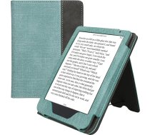 kwmobile Korpuss saderīgs ar Kobo Clara BW/Clara Colour/Tolino Shine (5) / Shine Colour Case - Flip Case with Hand Strap - Faux Leather Cover - Mint Green Dark Grey