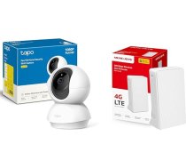 MB110-4G maršrutētājs 4G SIM karte + TP-Link Tapo C200 - Wi-Fi IP kamera 360° FHD 1080p drošības kamera, nakts redzamība, reāllaika paziņojumi, tālvadība, saderīga ar Alexa