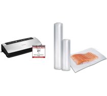 CASO VC150 vakuumiepakotājs, pārtikas produkti saglabājas svaigi līdz pat 8x ilgāk un profesionāls vakuuma plēves komplekts 1 / Folijas maisiņš: 50 x 20 x 30 cm, folijas rullis: 1x 20 x 600 cm, 1x 30 x 600 cm 150 µm