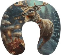 Ceļojumu spilvens Kakla atbalsts Memory Foam U-veida spilvens Mīksts ērts ceļojumu kakla spilvens Ziemassvētku ziemeļbriedis miega atpūtas spilvens Ceļojumu piederumi lidmašīnai Auto birojam