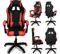 Office World spēļu krēsls - ergonomisks biroja krēsls ar regulējamiem roku balstiem, atzveltni un galvas balstu datorspēlētājiem - melns/sarkans