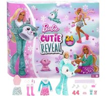 Barbie Cutie Reveal Adventes kalendārs - 24 pārsteigumi, lelle, gliteru briedis, ziemas tērpi, aksesuāri, mini mājdzīvnieki, bērniem no 3 gadiem, HJX76