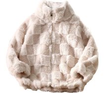 Teddy Fleece jaka Meitenes siltā ziemas jaka Stand-Up apkakle Coat Checked sviedru jaka Thermal ziemas jaka Biezas jakas Classic plīša jaka Regulāra āra jaka Casual Fleece jaka Bieza apģērba gabaliņi