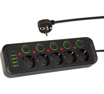 98-209# Pagarinātājs ps-550s 5 ligzdu 4xusb 1xusb-c 5m melns 2x1mm