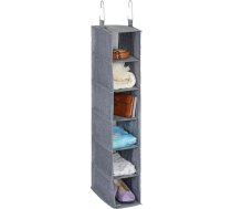 Relaxdays, pelēks skapja piekaramais plaukts, 6 nodalījumi, audums, H x D: 92 x 15,5 x 30 cm, 2 āķi, pakaramais skapis, poliesters, plastmasa, kartons