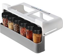 Garšvielu organizētājs virtuvei, garšvielu turētājs ar 6 garšvielu burciņām, pagarināms plastmasas garšvielu turētājs (piekaramais plaukts), garšvielu turētājs, pagarināms, garšvielu burciņu uzglabāšana virtuvē, skapī, bez urbšanas