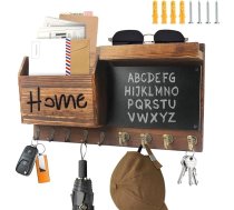 Koka atslēgu plaukts ar plauktu - 40 x 22 cm, sienas drēbju pakaramais ar plauktu, koka atslēgu skapis ar 9 atslēgu āķiem, atslēgu turētājs priekšnama dekorēšanai, atslēgu turētājs, mājas piederumi