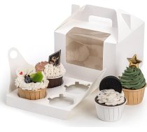 Jucoan 40 gabalu cupcake kaste, balta kraftpapīra cupcake pārvadātājs konteineri ar logu, rokturi un ieliktni, pārtikas kvalitātes maizes konditorejas kastes cupcakes, smalkmaizītes, sīkdatnes, mazas kūkas