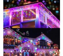 BrizLabs āra Ziemassvētku apgaismojums, 480 LED Icicle Fairy Lights, krāsains gaismas aizkars, Icicle Ziemassvētku rotājumi, apgaismojums, ūdensizturīgs, darbināms ar strāvu Ziemassvētkiem, iekštelpām, balkonam, dārzam, ballītei,