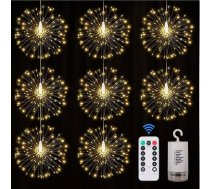 FOOING Uguņošanas ierīces feju gaismas, 200 LED diodes, uguņošanas ierīces feju gaismas, Ziemassvētku gaisma ar tālvadības pulti, 8 gab., darbojas ar akumulatoru, āra, iekštelpu, Ziemassvētku apgaismojuma dekorēšana