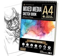 ARTZODIAC Mix Media Sketchbook Skicēšanas blociņš A4 Zīmēšanas blociņš 200 gsm 46 lapas Spirālveida iesiets Marķieris Akrila akvarelis Glezniecība Skicēšanas skices Mākslinieks Mākslas dāvanu komplekts