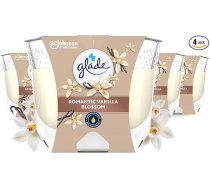 Glade Romantic Vanilla Blossom aromātiskās sveces stikla kārbā, 4 sveces (4 x 204 g), deg līdz 30 stundām uz vienu sveci