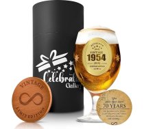Alus glāzes 1954 Dzimšanas dienas dāvanas - personalizētas dāvanas vīriešiem Pielāgota krūze ar koka paliktni - 400 ml pintes glāzes Alus dāvanas - pārtikas drošas stikla krūzes