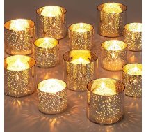 Tējas gaismas turētājs Tējas gaismas glāzes sudraba krāsā - 12 mazu tējas gaismas kāzu laternu peldošās sveces Tējas gaismas stikla sveču turētājs Stiklenes Votive sveču turētājs Ziemassvētku rotājums 4 cm un