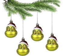 Grinčs Ziemassvētku bumbulīšu komplekts, Ziemassvētku eglīšu rotājumi, plastmasas, 4 gabali, viens izmērs