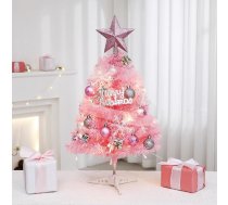 Mini vainags Mākslīgā Ziemassvētku eglīte Zvaigznes eglīte vainags karājas ornamenti DIY Brīvdienu interjera apdare Mājas galda galda apdare 60cm rozā krāsā