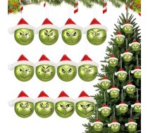 Ziemassvētku eglīšu baubles Smieklīgi Ziemassvētku baubles komplekts Ziemassvētku eglīšu baubles Plastmasas Ziemassvētku baubles Ziemassvētku eglīšu rotājumi Svētku piekaramie rotājumi Dekorācijas (Grinčs ar Ziemassvētku cepuri,