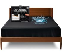 EROTICGEL Extreme Queen Black Fitted Massage, 183 cm x 203 cm + 35 cm, ūdensnecaurlaidīgs matrača aizsargs, ūdensnecaurlaidīgs matrača pārvalks masāžai, piemērots eļļai, ūdens bāzes, silikonam