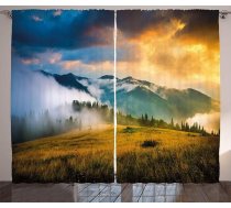 ABAKUHAUS Ainavu aizkari, miglaini kalnu galotnes, dzīvojamā istaba, universāli līmlentes aizkari ar cilpām un āķiem, 280 x 225 cm, zaļi zili
