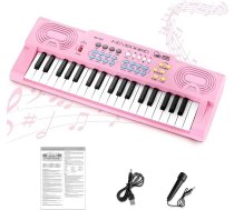 37 taustiņu klaviatūra, klaviatūra bērniem, digitālās klavieres, elektroniskās digitālās klavieres ar mikrofonu bērniem, dāvana, ideāli piemērotas bērniem un iesācējiem, rozā krāsā