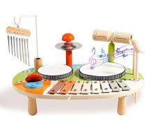6 in 1 bērnu bungu komplekts, koka bungu komplekts, mūzikas galds ar ksilofonu vēja zvanu, bērnu Montessori perkusijas instrumentu rotaļlieta no 1 gada, dāvana, B