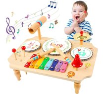 YGJT Bērnu bungu komplekts, bungas 11-in-1 mūzikas instrumenti bērniem no 1 2 3 gadiem ar ksilofonu, Montessori bērnu rotaļlieta Bērnu rotaļlieta Bērnu rotaļlieta Koka rotaļlieta Lieldienu Ziemassvētku dāvanai Zēni Meitenes