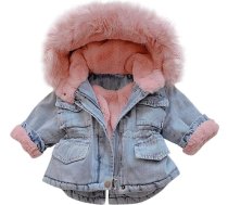 Bērnu meiteņu džinsu džinsu džinsu jaka Džinsa jaka Toddler Hooded Coat Ziemas džinsa Cute oderētas jaka ar kažokādu Ziemas mētelis ar mākslīgo kažokādu Silts virsdrēbes