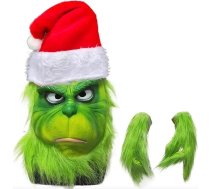 Grinch Latex maska ar Ziemassvētku vecīša cepuri Plus cimdi pieaugušajiem Ziemassvētku filma Ziemassvētku maska