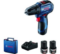 Bosch Professional GSR 12V-30 12V sistēmas akumulatora urbjmašīna (ieskaitot 2 x 2,0 Ah akumulatoru, ātro lādētāju GAL 12V-40, Craftsman koferī)