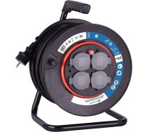 Electraline 49125 Kabeļu rullis H05VV-F 3G1.5 25 m kabelis / Kabeļu rullis ar 4 Schuko ligzdām / Kabeļu kaste ar pagarinātāju / Kabeļu rullītis ar kloķi melns