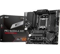 MSI PRO B650M-A WiFi ProSeries pamatplate (AMD Ryzen 9000/8000/7000 sērijas procesori, AM5, DDR5, PCIe 4.0, M.2, SATA 6 Gb/s, USB 3.2 Gen 2, HDMI/DP, Wi-Fi 6E, Bluetooth 5.3, 2,5 Gb/s LAN, mATX)