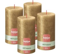 Bolsius Rustic Pillar Candles - Zelta mirdzums - 4 dekoratīvās mājas sveces - degšanas laiks 60 stundas - bez aromāta - dabīgs augu vasks - bez palmu eļļas - 13 x 7 cm