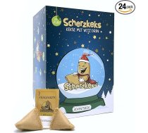 Scherzkeks Adventes kaste ar 24 cepumiem, laimīgie cepumi ar smieklīgiem jautājumiem un atbildēm dekoratīvā Ziemassvētku kastītē, Adventes kalendārs, Ziemassvētkiem, Ziemassvētku vecītim, Vecgada vakaram, dāvanu komplekts