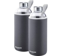 Westmark 527422E6 Dzeramā pudele 2 pudeļu komplekts no stikla ar apdruku un 1 aizsargvāciņu 1000 ml Stikls / silikons / gumija Bez BPA Viva Antracīts / sudrabs / caurspīdīgs