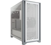 Corsair 4000D Airflow Mid-Tower ATX korpuss ar rūdītu stiklu (priekšējais panelis, augsta gaisa plūsma, sānu pārsegs, divi 120 mm ventilatori komplektā), balts, CC-9011201-WW