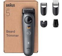 Braun bārdas trimmeris Series 5, +5 piederumi, īpaši ass asmens, 120 min. akumulatora darbības laiks, 40 garuma iestatījumi, ūdensizturīgs, precīzs ritentiņš un bloķēšanas poga, BT5525, pelēks