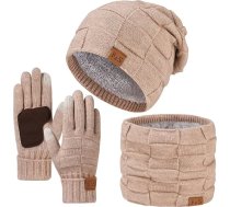 Yoolhamy Vīriešu cepure, šalle un cimdu komplekts, ziemas siltuma vilnas trikotāžas vilnas oderējums Beanie cepure un kakla lakats un skārienjūtīgie cimdi cimdi 3 in 1 Ziemassvētku siltāki piederumi