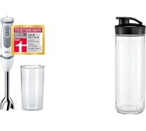 Braun MultiQuick 5 Vario MQ 5200WH rokas blenderis ar nerūsējošā tērauda miksera pamatni, 1000 W, komplektā ietilpst 600 ml maisīšanas un mērīšanas trauks, balts/pelēks un WMF Kult X Mix & Go/Küchenminis dzeramā pudele 600 ml