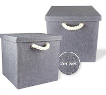 2 glabāšanas kastu komplekts ar vāku, auklas rokturi, izturīgas un salokāmas kastes, plauktu kastes kubu plauktam, Kallax, ideāli piemērotas mājai un bērnu istabai, 30 x 30 x 30 cm, pelēkas krāsas
