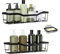 XXFLOWER Dušas plaukts Vannas istabas plaukts Bez urbšanas Dušas plaukts ar ziepju turētāju Zobu pastas turētājs Āķis Vannas istabas virtuves piederumi Vannas istabas plaukts 3 Pack Black