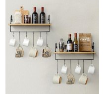 Koka sienas plaukts Kafijas bāra virtuves plaukts Peldošo plauktu komplekts 2 sienas plaukts ar dvieļu turētāju āķiem Rustic Vintage Industrial Design Dekoratīvie piekaramie plaukti vannas istabai Dzīvojamā istaba kauss