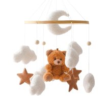 Herfair Mobile Baby Bed Bell ar Teddy Bear Koka meitenes karājas Mobile Wind Chime bērnu gultas gultiņa (brūns)